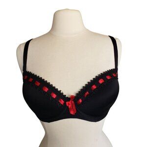Paramour Womens 38D Push-Up Bra Black Lace Ribbon Detail Underwire Lingerie